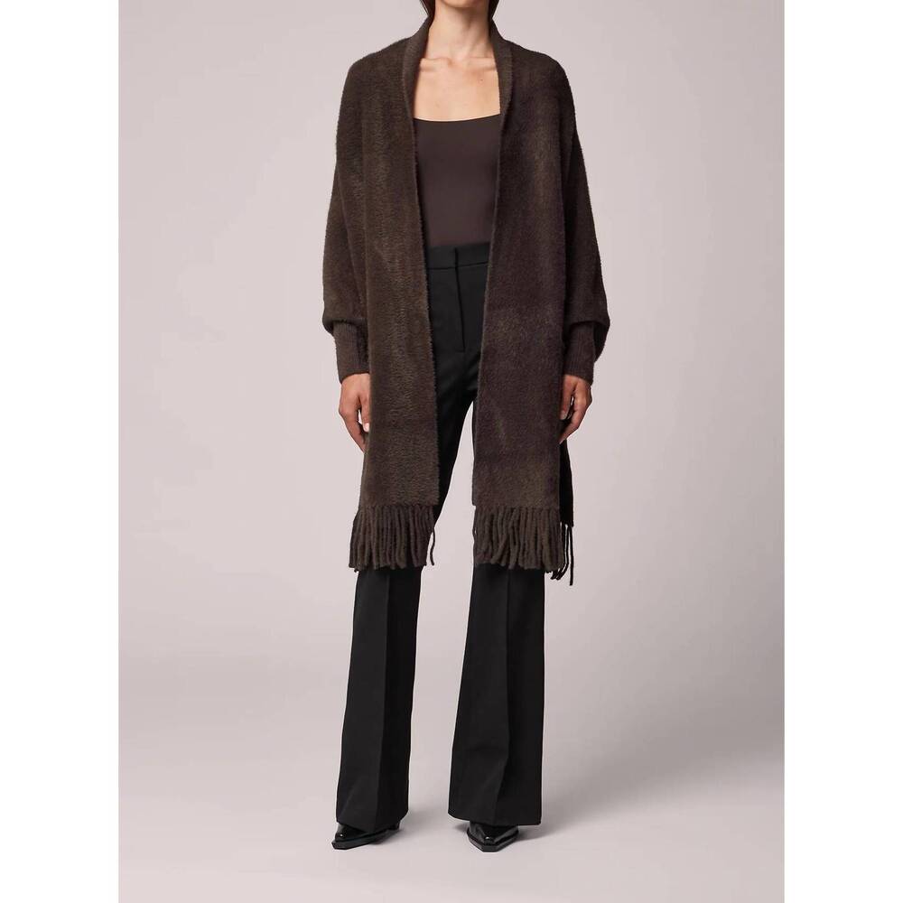 NEW SOIA&KYO danela knit scarfigan with fringe in mushroom
